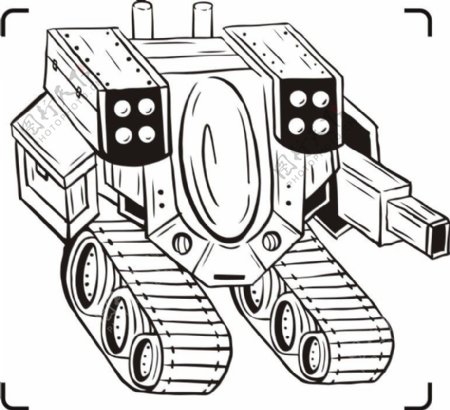 印花矢量图色彩黑白色坦克机器人免费素材