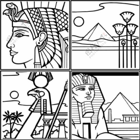4款埃及著名建筑线描矢量素材
