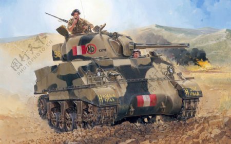 二战英军的谢尔曼坦克绘画作品