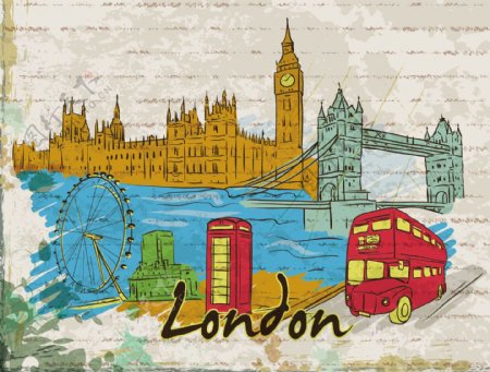 伦敦的涂鸦和垃圾背景矢量插画