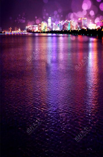 万家灯火城市图片海滨之夜摄影