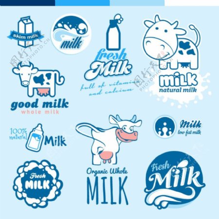 牛奶标签标志矢量素材