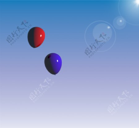红色和蓝色的气球漂浮在空中的代表相聚