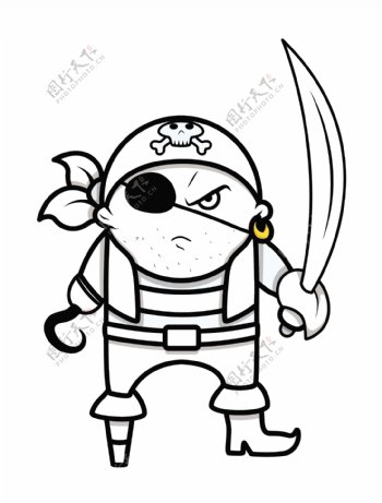愤怒的可爱有趣的海盗船长矢量卡通插画