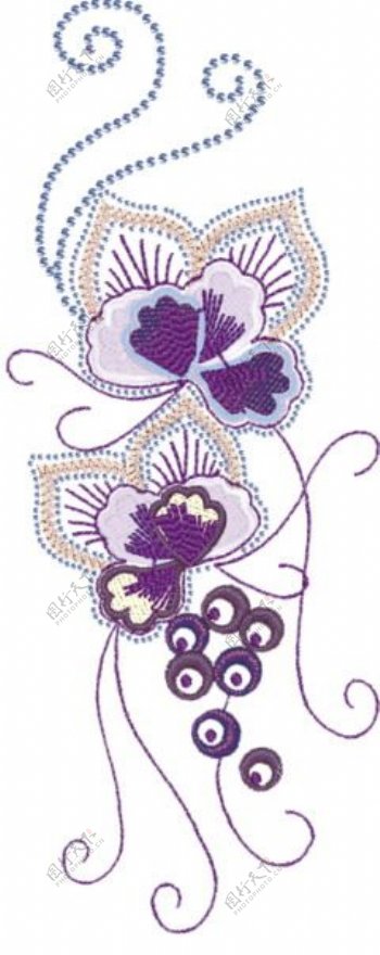 绣花花卡通紫色银色免费素材
