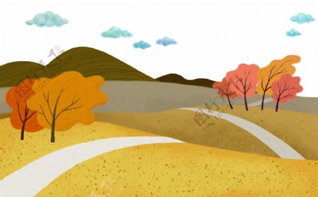 HanMaker韩国设计素材库卡通背景秋天风景草地