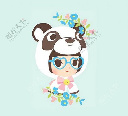 位图卡通人物女孩动物熊猫免费素材