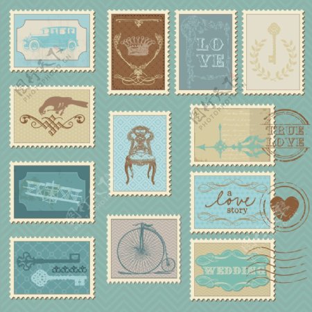 老式的矢量邮票收集