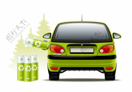 绿色混合动力汽车矢量素材