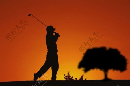 夕阳下打高尔夫