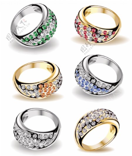彩色钻石戒指设计矢量素材