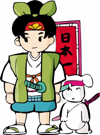 日本武士和小狗插图