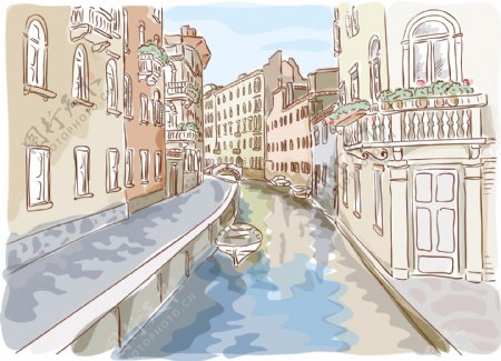素描威尼斯城市建筑图片