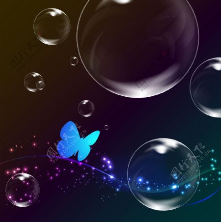现代蓝色潮流气泡蝴蝶