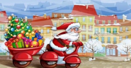 骑车的圣诞老人圣诞背景图片