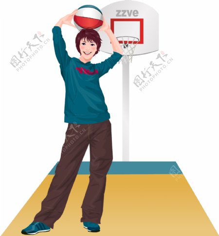 篮球与男孩矢量素材
