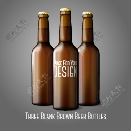 3个棕色空白啤酒瓶设计矢量素材.z