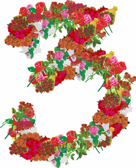 玫瑰花组成的数字3图片
