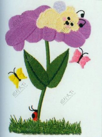 绣花花朵蜜蜂蝴蝶免费素材