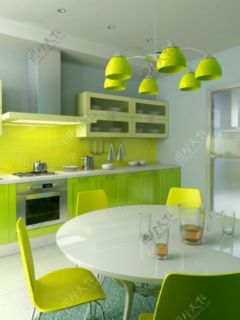 绿色厨房图片