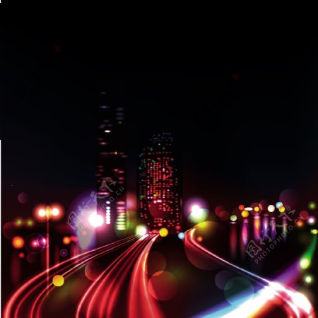 夜晚的城市霓虹灯设计矢量图02