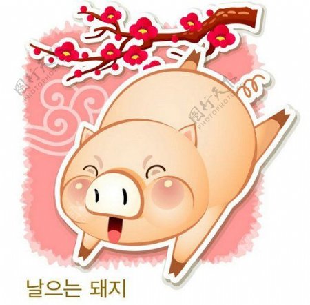 位图卡通动物猪文字韩文免费素材