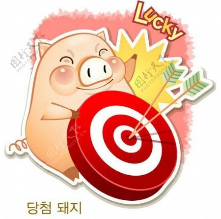 位图卡通动物猪文字韩文英文免费素材