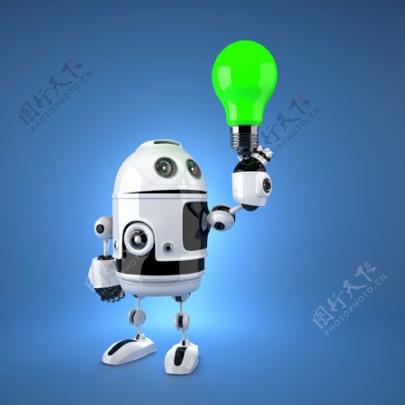 随着绿色灯泡Android机器人