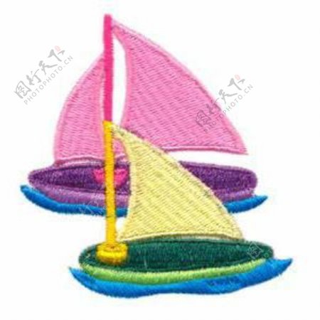 绣花帆船粉红黄色青色免费素材