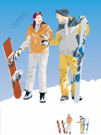 插图插画运动时尚滑雪