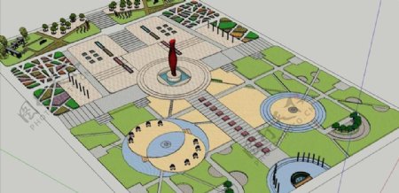 SketchUp景观模型广场景观设计模型