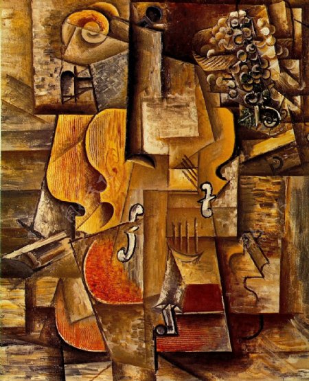 1912Violonetraisins西班牙画家巴勃罗毕加索抽象油画人物人体油画装饰画