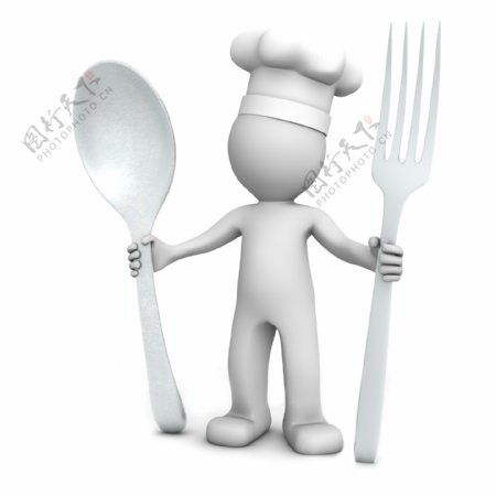 用勺子和叉子3D厨师