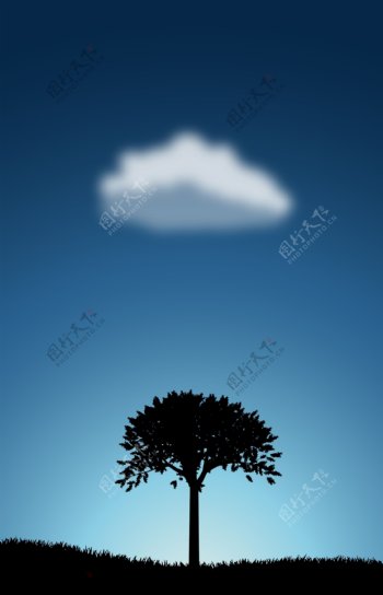 白云下的一棵树