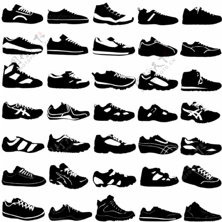 各种运动鞋黑白矢量素材