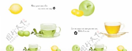 水果绿茶花片图片