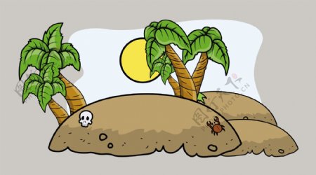 热带海盗岛卡通插画矢量
