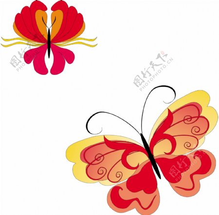 印花矢量图昆虫蝴蝶色彩红色免费素材