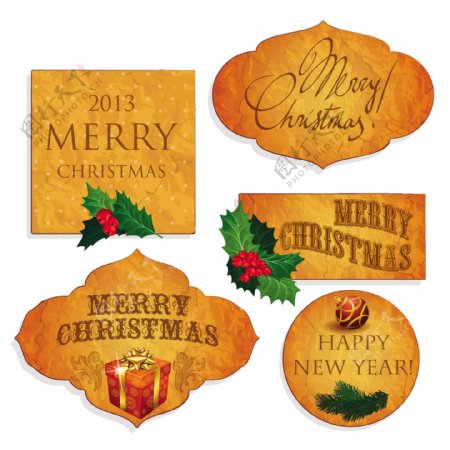 圣诞老人的礼物和神圣的圣诞树圣诞装饰元素标签丝带矢量标签贴纸收集