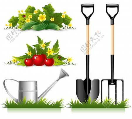 园艺铲和工具与元素矢量图02