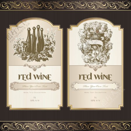 欧式花纹边框葡萄酒标签图片