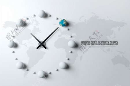 世界地图上的创意钟表