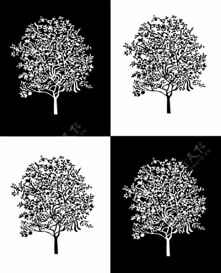 黑白格子树移门图