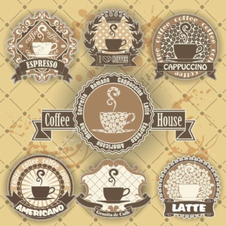 花纹咖啡屋标签矢量素材