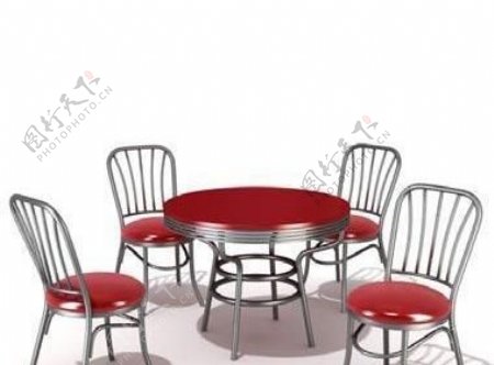 红色四人位休闲桌椅整套模型034带贴图