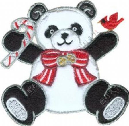 绣花动物熊猫色彩黑白色免费素材