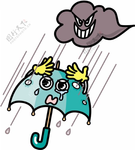 插画卡通社会雨天打伞人物