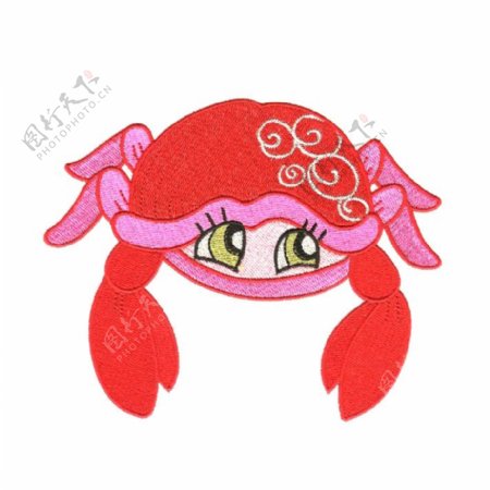 绣花海洋动物拟人化螃蟹免费素材