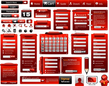 红色网页元素矢量设计素材二