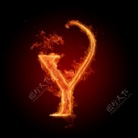 燃烧着的英文字母图片素材Y